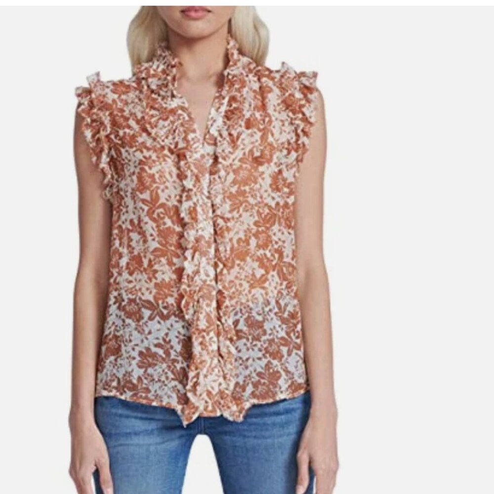 7 For All Mankind Floral Print Ruffle Top Medium